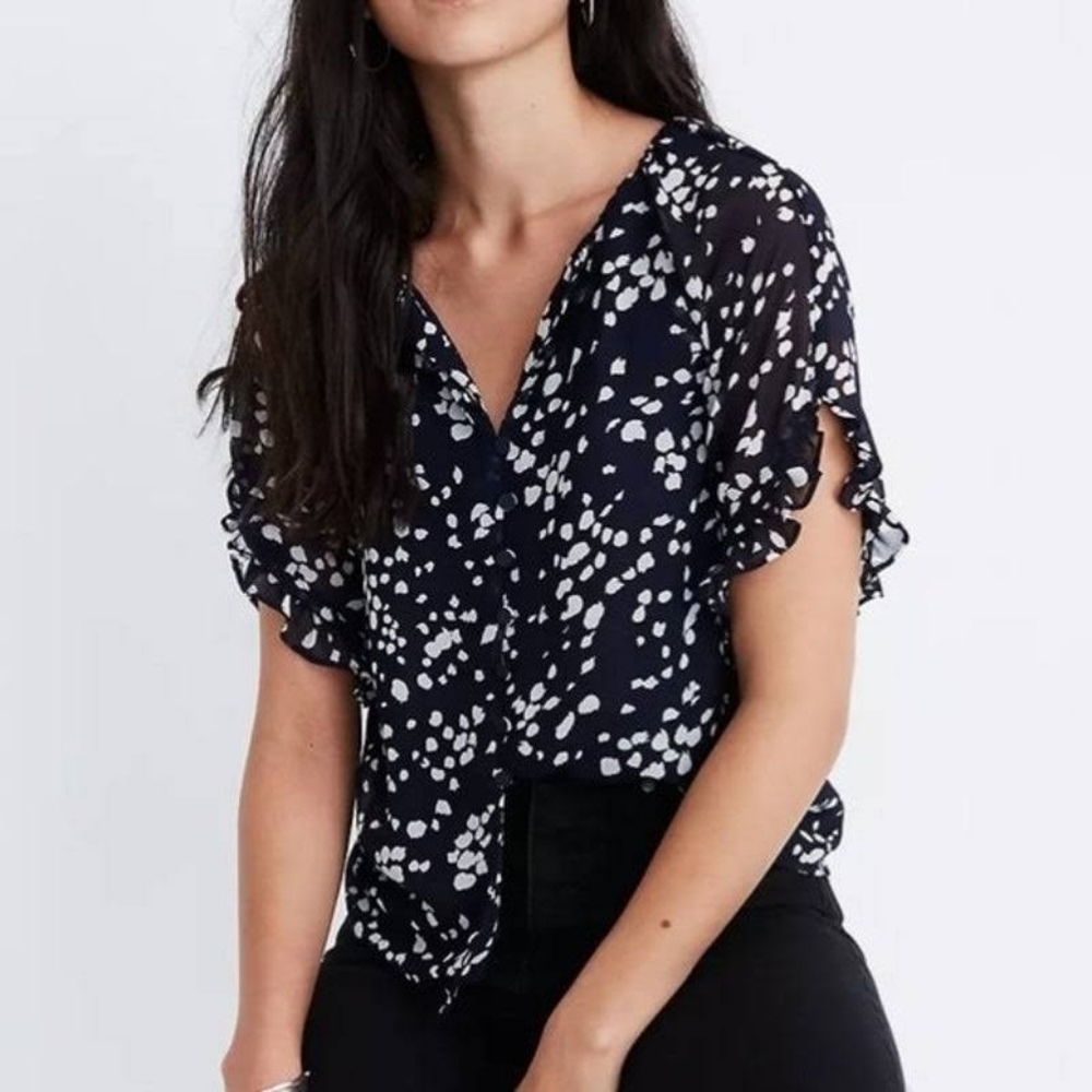 Madewell Memento Ruffle-Sleeve Drifting Petals Top Size XS
